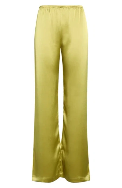 Leset Barb Wide Leg Satin Pants In Green