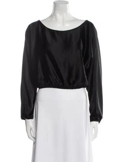 Pre-owned Leset Bateau Neckline Long Sleeve Crop Top In Black