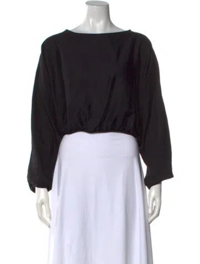 Pre-owned Leset Bateau Neckline Long Sleeve Crop Top In Black