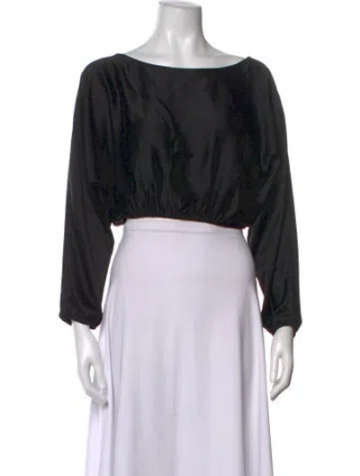 Pre-owned Leset Bateau Neckline Long Sleeve Crop Top In Black