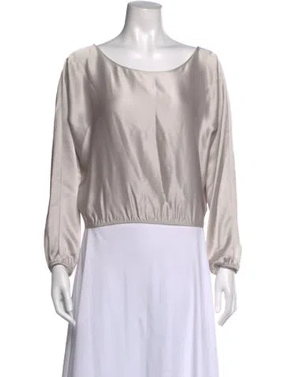 Pre-owned Leset Bateau Neckline Long Sleeve Crop Top In Grey