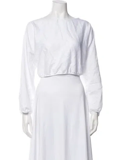 Pre-owned Leset Bateau Neckline Long Sleeve Crop Top In White