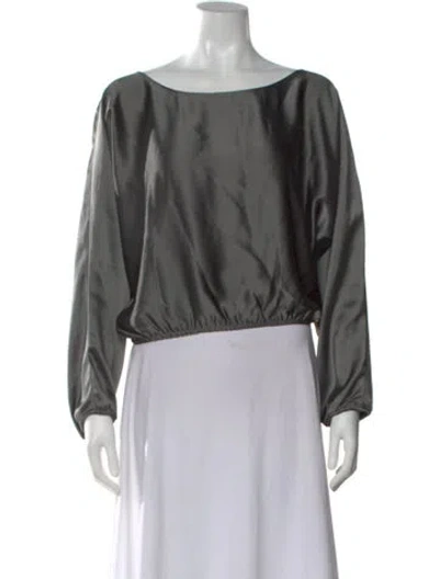 Pre-owned Leset Bateau Neckline Long Sleeve Top In Gray