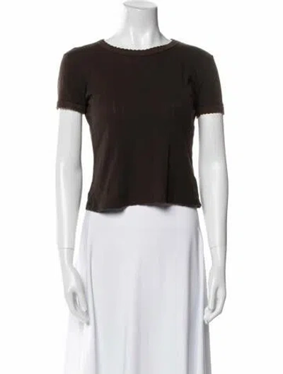 Pre-owned Leset Bateau Neckline Short Sleeve Crop Top In Brown