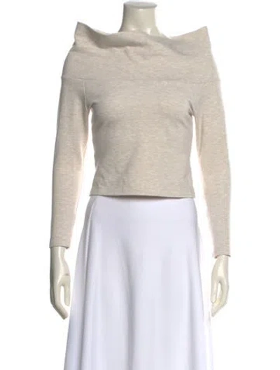 Pre-owned Leset Bateau Neckline Three-quarter Sleeve Crop Top In Neutral