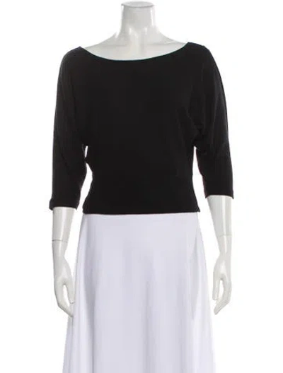 Pre-owned Leset Bateau Neckline Three-quarter Sleeve Top In Black