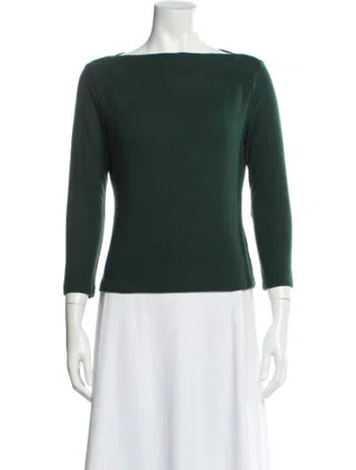 Pre-owned Leset Bateau Neckline Three-quarter Sleeve Top In Green