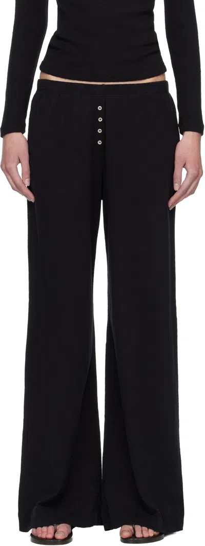 Leset Black Pointelle Boxer Lounge Pants