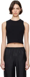 Leset Black Pointelle Sleeveless Crew Tank Top In Black