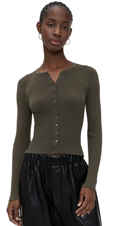 Leset Blake Rib Crew Cardigan Moss In Green