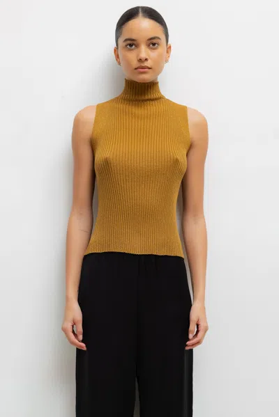 Leset Blake Rib Sleeveless Turtleneck In Neutral