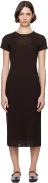 Leset Brown Rozzi Double Layer Tee Midi Dress In Chocolate