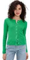 Leset Pointelle Crewneck Cardigan In Vert