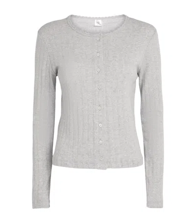 Leset Cotton Pointelle Cardigan In Grey