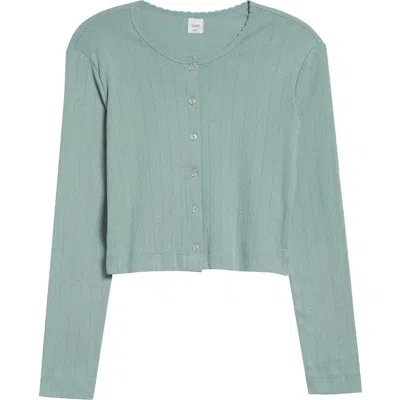 Leset Cotton Pointelle Crop Cardigan In Green