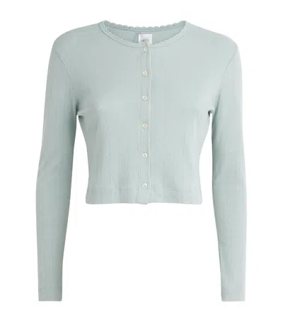 Leset Cotton Pointelle Lounge Cardigan In Green