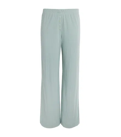 Leset Cotton Pointelle Lounge Trousers In Green