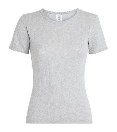 Leset Cotton Pointelle Short-sleeve T-shirt In Grey