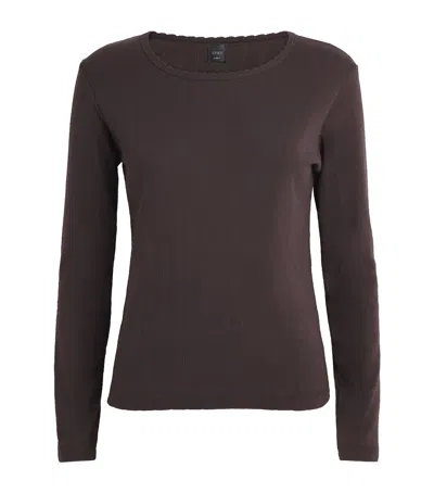 Leset Cotton Pointelle T-shirt In Brown