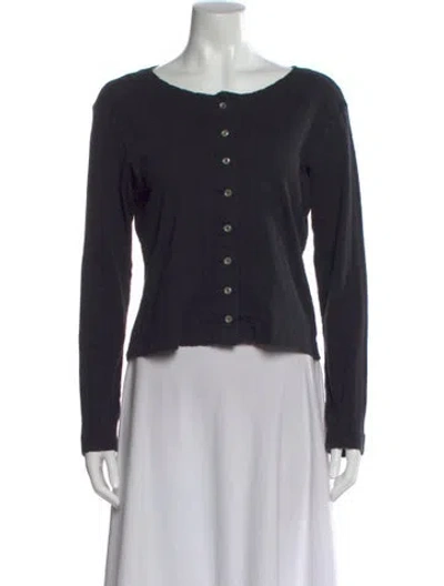 Pre-owned Leset Crew Neck Long Sleeve Button-up Top In Black