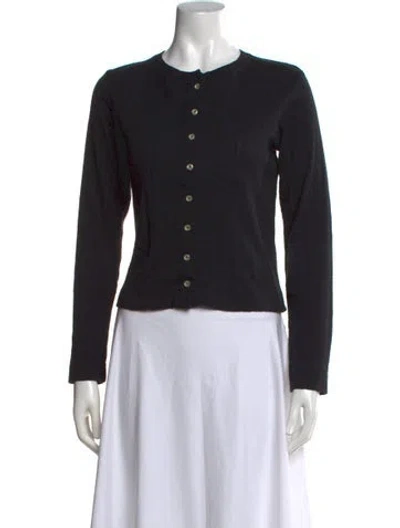 Pre-owned Leset Crew Neck Long Sleeve Button-up Top In Black