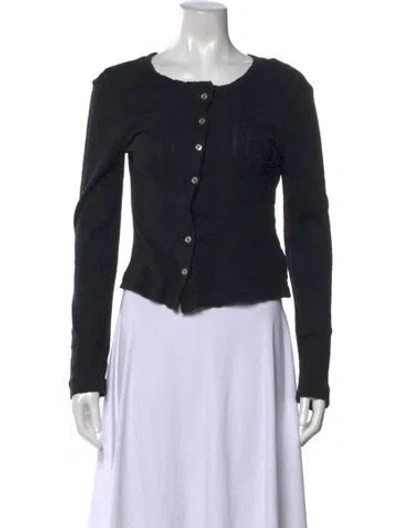 Pre-owned Leset Crew Neck Long Sleeve Button-up Top In Black