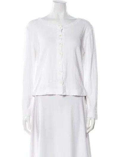 Pre-owned Leset Crew Neck Long Sleeve Button-up Top In White