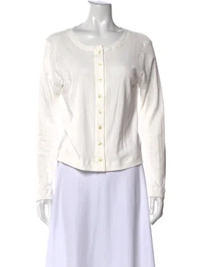 Pre-owned Leset Crew Neck Long Sleeve Button-up Top In White