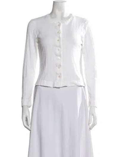 Pre-owned Leset Crew Neck Long Sleeve Button-up Top In White
