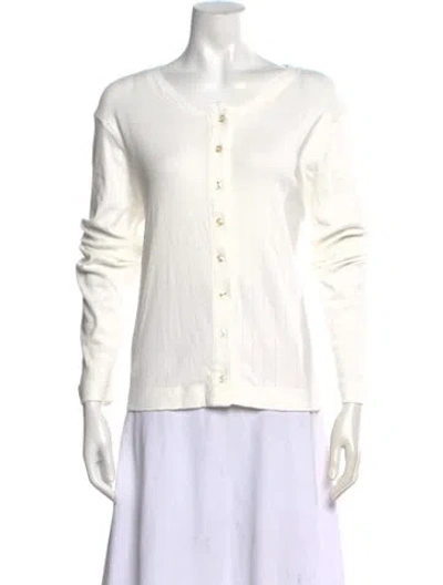 Pre-owned Leset Crew Neck Long Sleeve Button-up Top In White