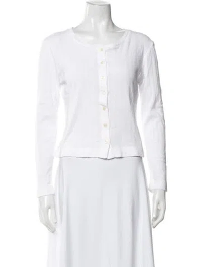 Pre-owned Leset Crew Neck Long Sleeve Button-up Top In White