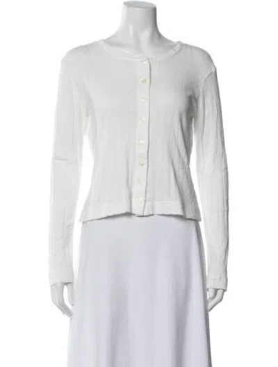 Pre-owned Leset Crew Neck Long Sleeve Button-up Top In White