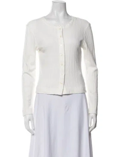 Pre-owned Leset Crew Neck Long Sleeve Button-up Top In White