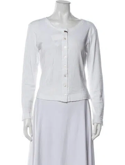 Pre-owned Leset Crew Neck Long Sleeve Button-up Top In White