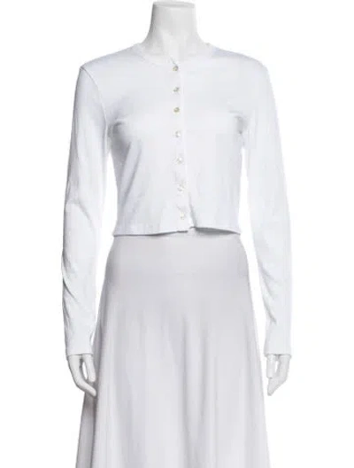 Pre-owned Leset Crew Neck Long Sleeve Button-up Top In White