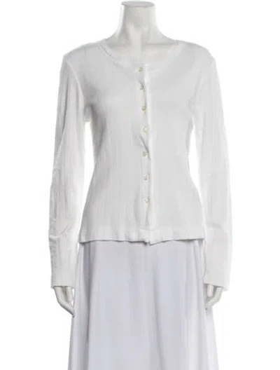 Pre-owned Leset Crew Neck Long Sleeve Button-up Top In White