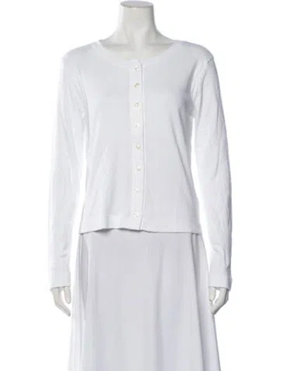 Pre-owned Leset Crew Neck Long Sleeve Button-up Top In White