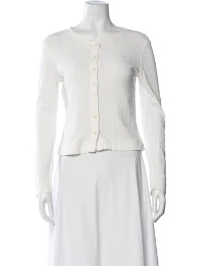 Pre-owned Leset Crew Neck Long Sleeve Button-up Top In White