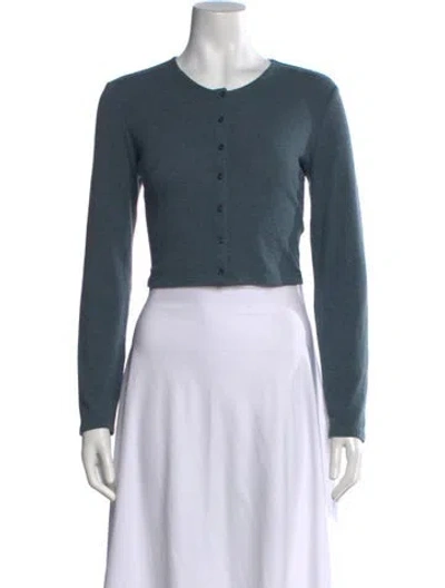 Pre-owned Leset Crew Neck Long Sleeve Crop Top In Blue
