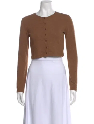 Pre-owned Leset Crew Neck Long Sleeve Crop Top In Brown