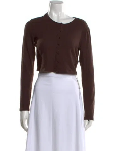 Pre-owned Leset Crew Neck Long Sleeve Crop Top In Brown