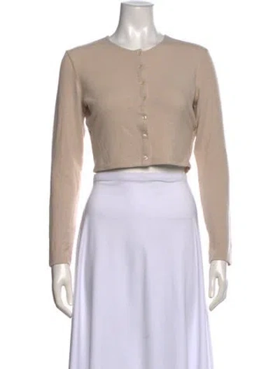 Pre-owned Leset Crew Neck Long Sleeve Crop Top In Neutral