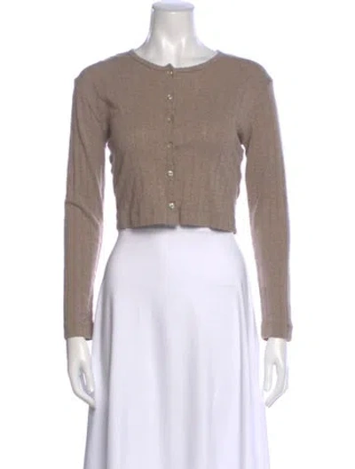 Pre-owned Leset Crew Neck Long Sleeve Crop Top In Neutral