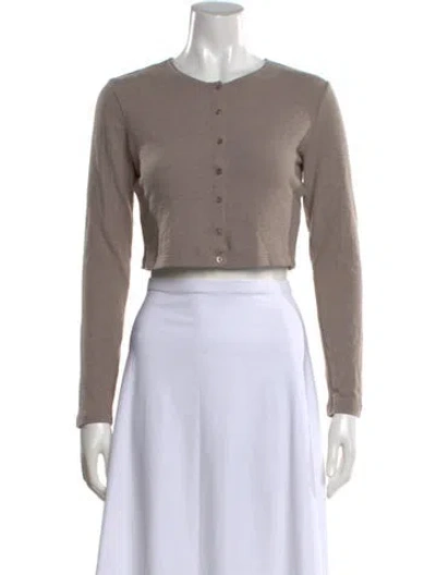 Pre-owned Leset Crew Neck Long Sleeve Crop Top In Neutral
