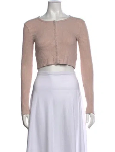 Pre-owned Leset Crew Neck Long Sleeve Crop Top In Neutrals