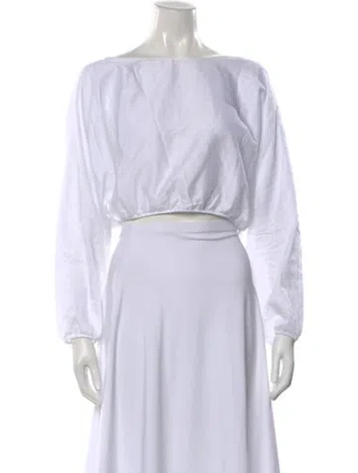 Pre-owned Leset Crew Neck Long Sleeve Crop Top In White