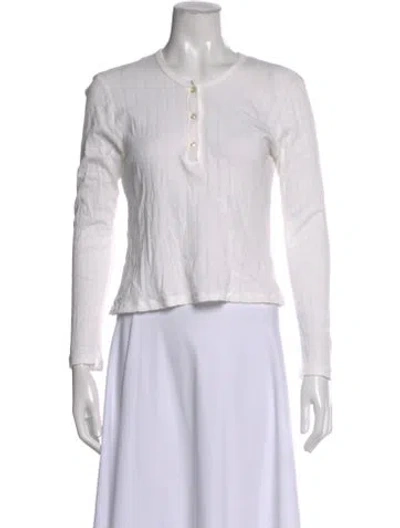 Pre-owned Leset Crew Neck Long Sleeve Polo In White