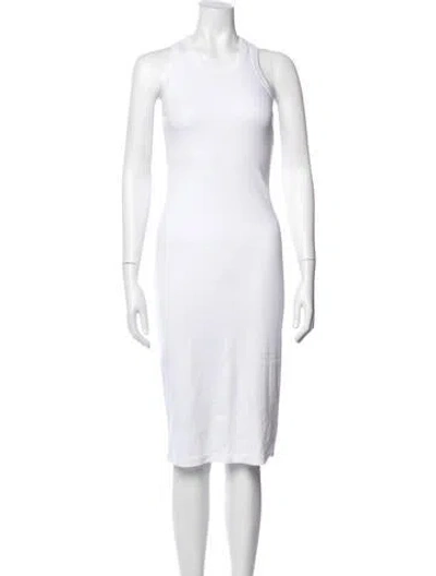 Pre-owned Leset Crew Neck Midi Length Dress In White