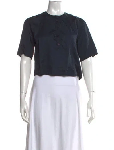 Pre-owned Leset Crew Neck Short Sleeve Crop Top In Blue