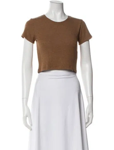Pre-owned Leset Crew Neck Short Sleeve Crop Top In Brown